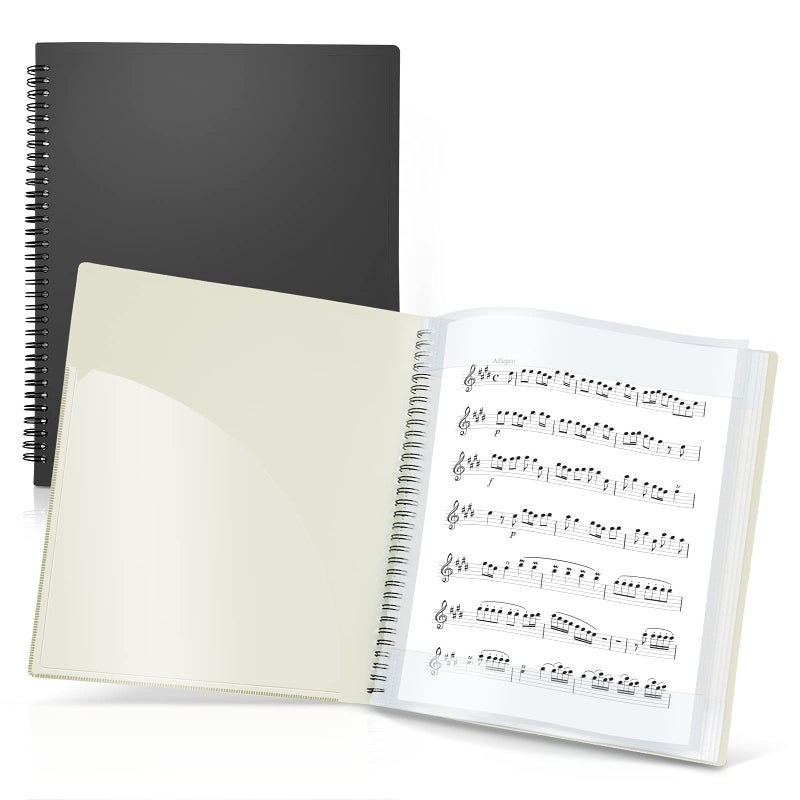 CRANBURY Sheet Music Folder 8.5x11 - Dual Use Music Holder (Black)  Store Inside 24 Protective Sleeves or Write on Exposed Pages Outside Sleeves  8.5 x 11 Spiral Notebook Binder Organizer  Lay Flat - Image 1